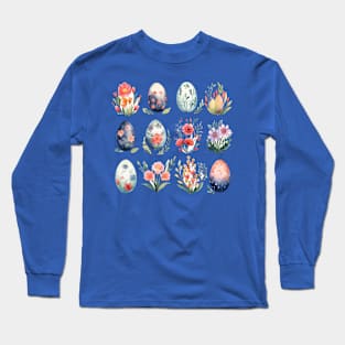 Easter Watercolor Eggs Flowers Long Sleeve T-Shirt